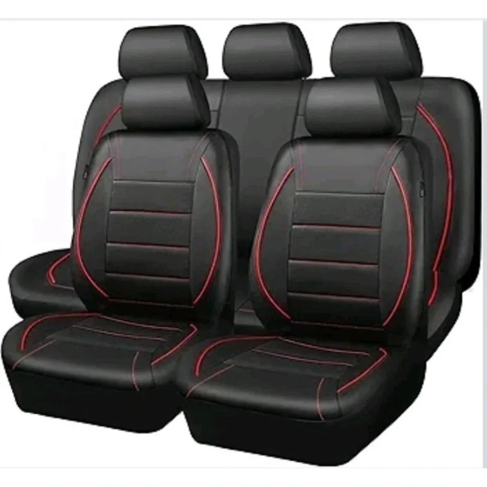 CAR PASS Universal FIT Piping Leather‎ Car Seat Cover, for SUV's Red Black